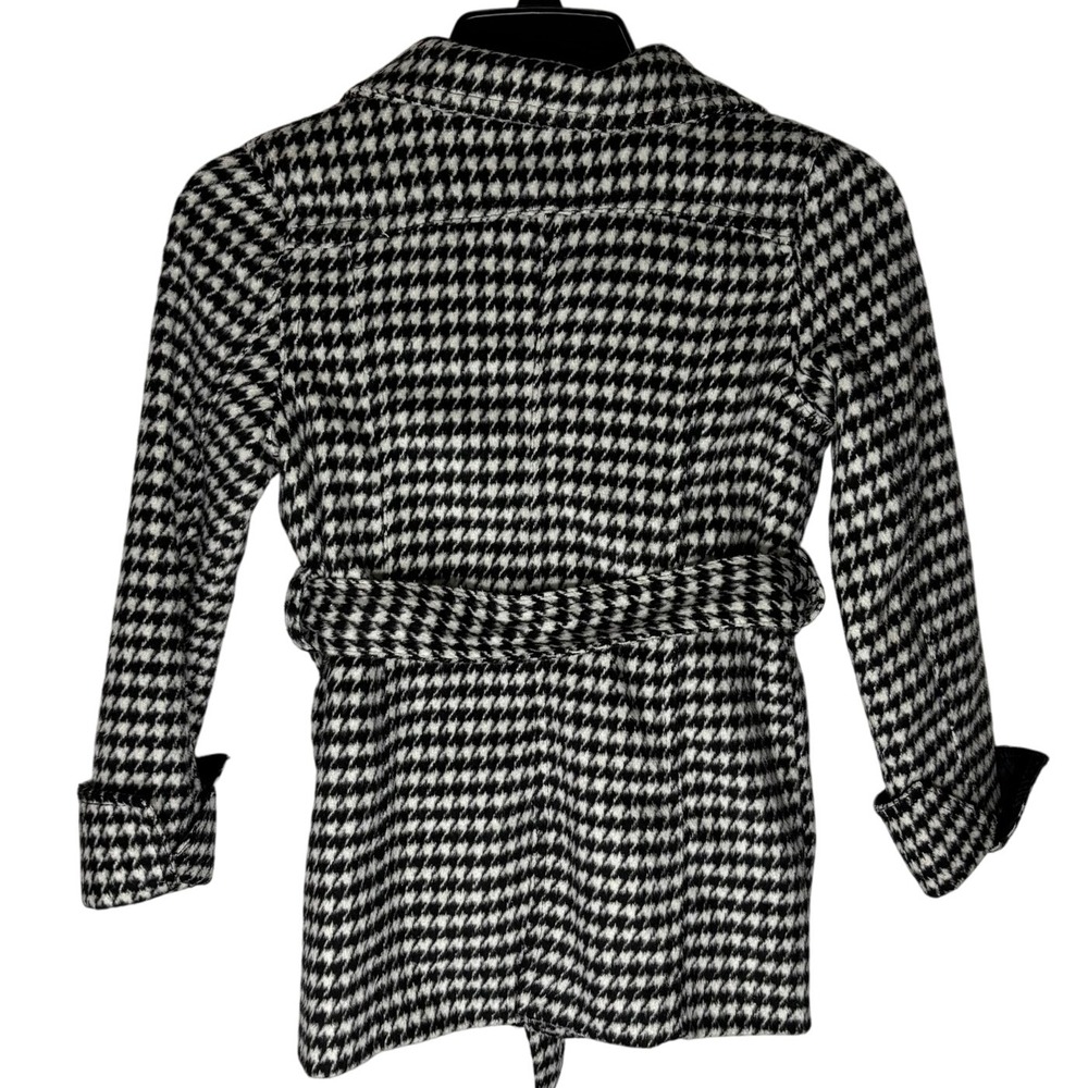 JouJou Houndstooth Wool Blend Belted Pea Coat Kids Black White Patterned - Picture 8 of 9